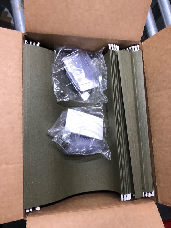 Photo 4 of Amazon Basics Hanging File Folders, Letter Size, Standard Green,1/5-Cut Tabs, 50 per box 50 Pack Folders
appears new open box
