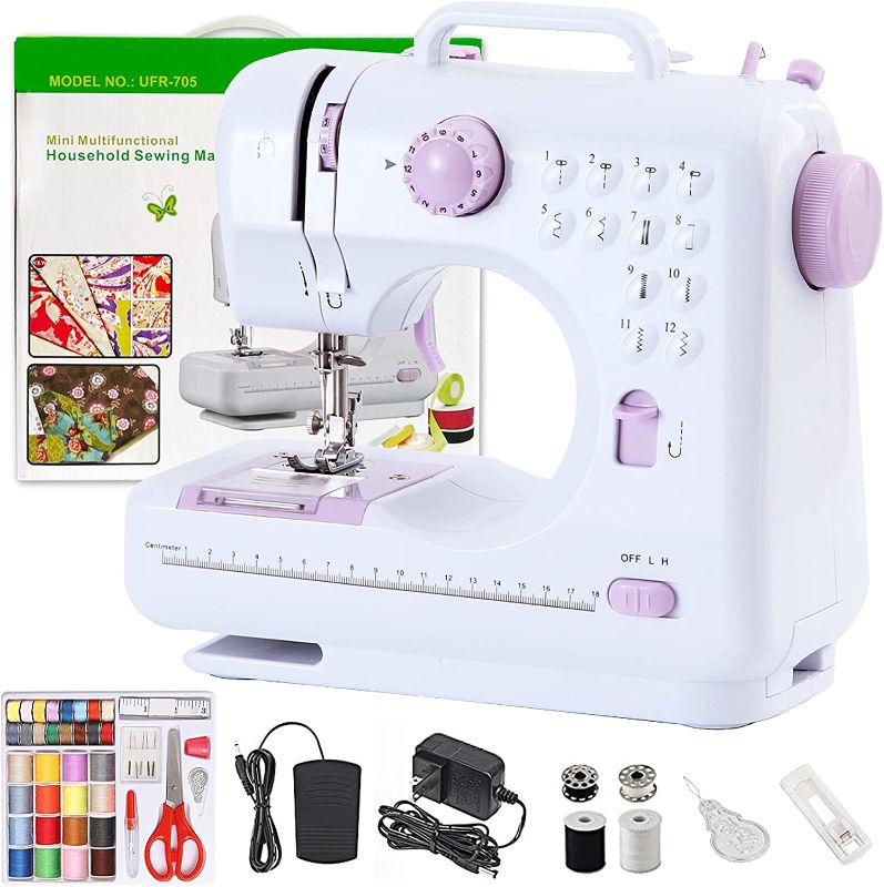Photo 1 of  Portable Sewing Machine Mini Household Sewing Machine for Beginners Multifunctional Electric Crafting Machine 12 Built-in Stitches with Multi-use Accessory Set for Home Sewing, Beginners, Kids