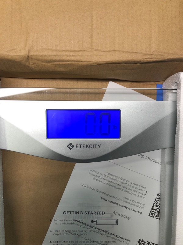 Photo 1 of Etekcity Digital Body Weight Bathroom Scale, Large Blue LCD Backlight Display, High Precision Measurements,6mm Tempered Glass, 400 Pounds Non Smart Silver