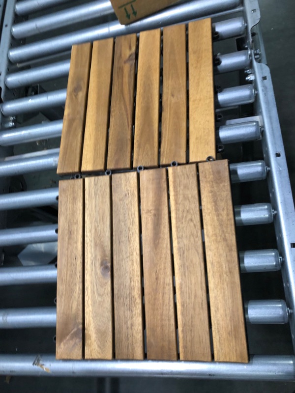 Photo 2 of Acacia Wood Interlocking Deck Tiles for Outdoor/Indoor - 12"x12" Decorative All Weather Balcony Flooring - Snap & Click Together Patio Tiles - Portable Waterproof Dance Floor Covering, Outside Walkway 6 Slats Almond Brown 