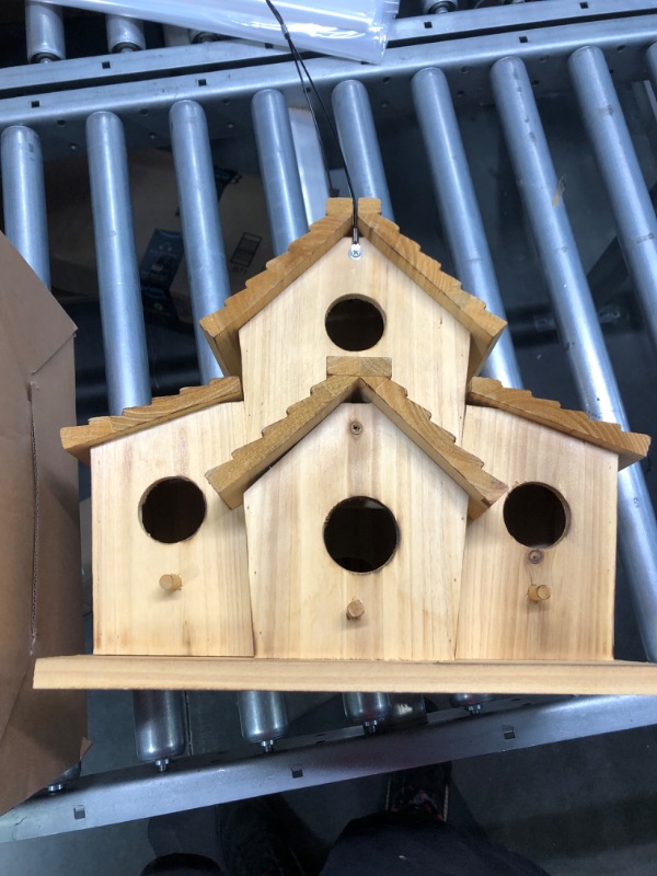 Photo 3 of Bird Houses for Outside,Bluebird Finch 4 Room Outdoor Bird Houses for Garden, Up to 4 Bird Families, Large Hole for Bird Families' Needs
appears new open box
