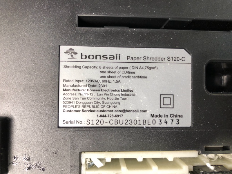 Photo 3 of Bonsaii Paper Shredder for Home, 8-Sheet StripCut CD and Credit Card Paper Shredder for Home Office Use, Shredder Machine with Overheat and Overload Protection, 3.4 Gallons Wastebasket,Black (S120-C) S120-8 Sheet-Strip Cut