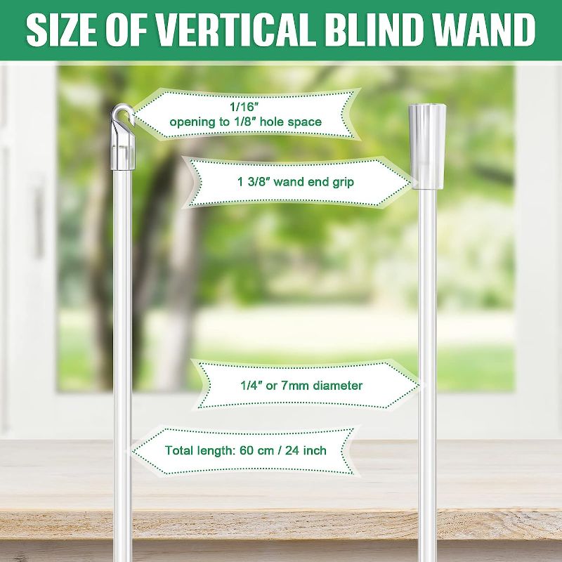 Photo 1 of 24 Inches 2 Pieces Blind Wand Vertical Blinds Replacement Parts Blind Rod with Hook and Grip Clear Plastic Blind Opener Long Window Blind Stick Tilt Rod