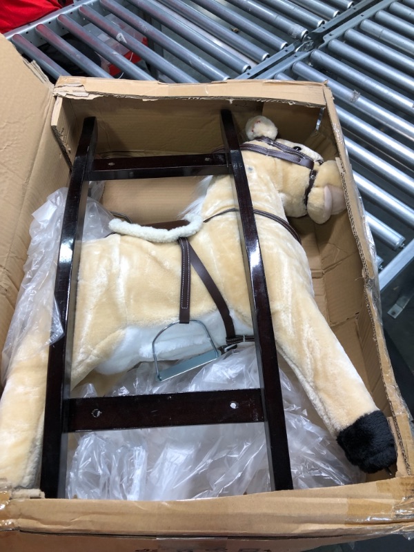 Photo 1 of Rocking Horse Plush Animal on Wooden Rockers with Sounds, Stirrups, Saddle & Reins, Ride on Toy, Toddlers to 4 Years Old by Happy Trails - Brown