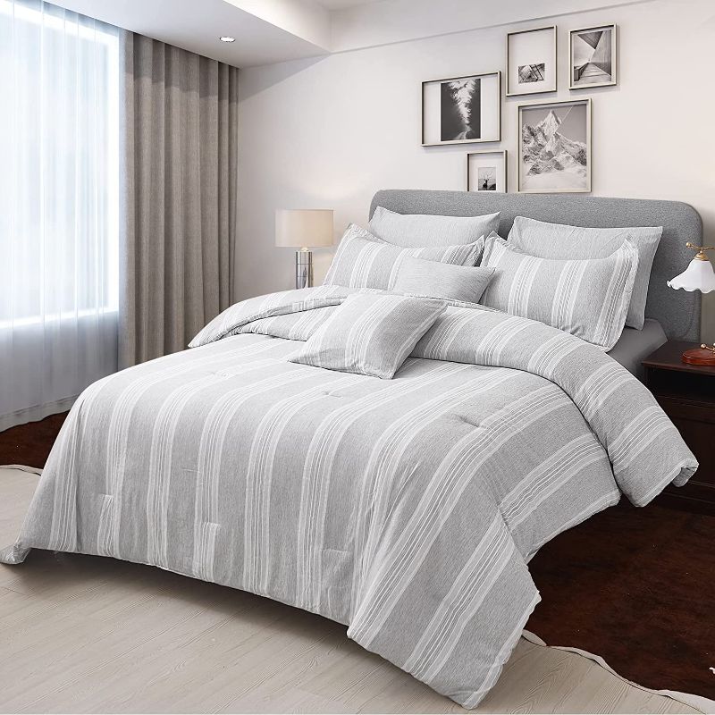 Photo 1 of BedsPick King Comforter Set, 96 x 102 Inches King Comforter Set Lightweight All Season Soft Down Alternative Reversible Cationic Dyeing Striped King Comforter Bedding Set With 2 King Size Pillow Shams