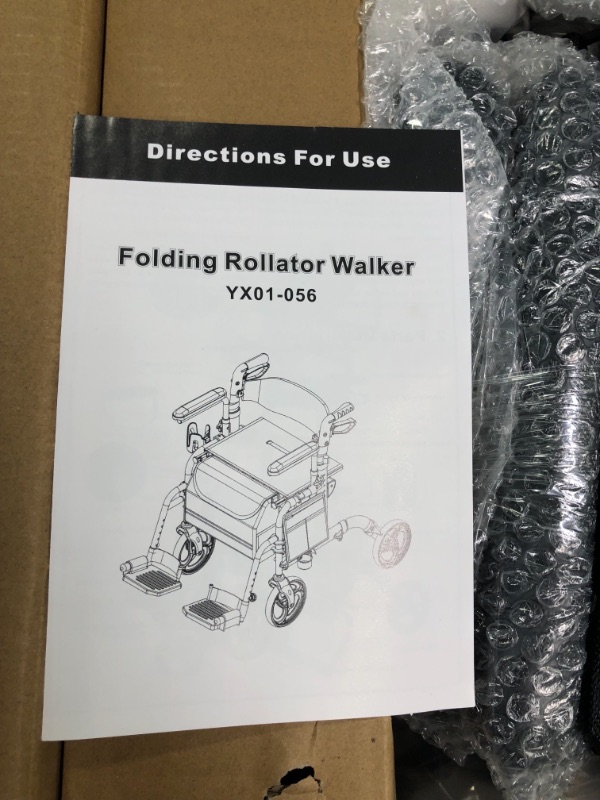 Photo 3 of 2 in 1 Rollator Walkers for Seniors with Padded Seat- Medical Transport Chair Walker with Adjustable Handle and Reversible Backrest 