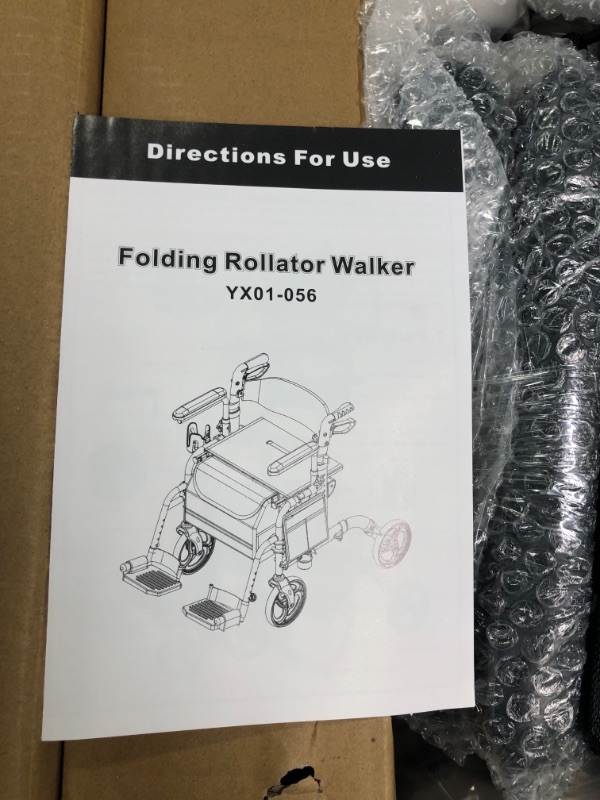 Photo 1 of 2 in 1 Rollator Walkers for Seniors with Padded Seat- Medical Transport Chair Walker with Adjustable Handle and Reversible Backrest 