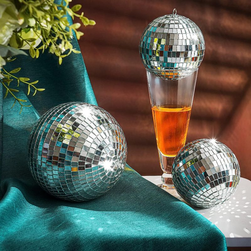 Photo 1 of 4 Pack Large Disco Ball Silver Hanging Disco Balls Reflective Mirror Ball Ornament for Party Holiday Wedding Dance and Music Festivals Decor Club Stage...
