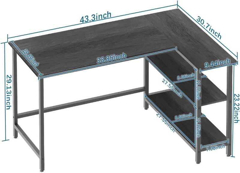 Photo 1 of WOODYNLUX L Shaped Computer Desk - Home Office Desk with Shelf, Gaming Desk Corner Table for Work, Writing and Study, Space-Saving, Black
