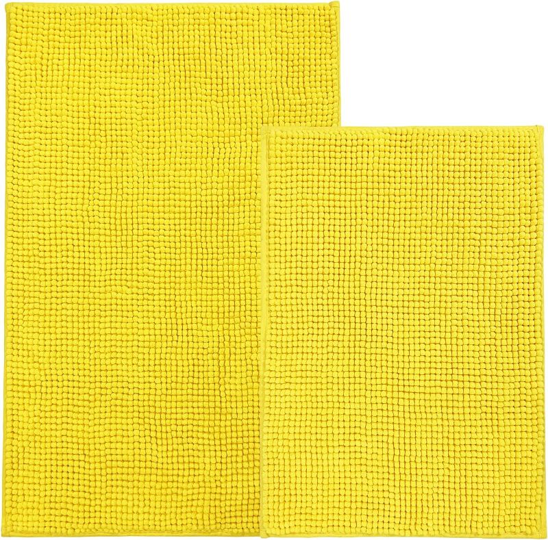 Photo 1 of athroom Rugs and Mats Sets Yellow 2 Piece Non Slip Super Absorbent Water Bath Floor Rugs,Ultra Soft and Quick Dry Shower Chenille Mats for Bathroom