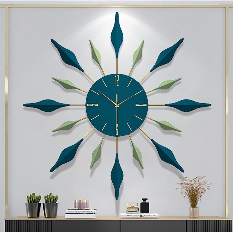 Photo 1 of ASADAL Large Wall Clock Non-Ticking Silent Decorative Wall Clocks Mid Century Modern Art Big Clocks for Living Room Dining Room Bedroom Office Decor, Dia 28 Inch Green