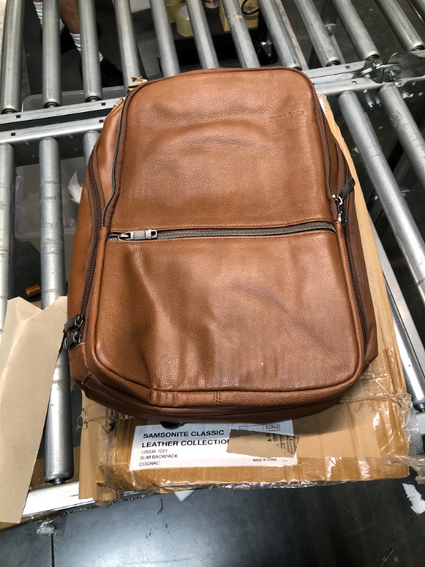 Photo 2 of Samsonite Classic Leather Slim Backpack, Cognac, One Size One Size Cognac