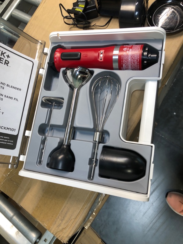 Photo 3 of BLACK+DECKER Kitchen Wand Cordless Immersion Blender, 3 in 1 Multi Tool Set, Hand Blender with Charging Dock, Whisk and Milk Frother, Grey (BCKM1013KS01)
