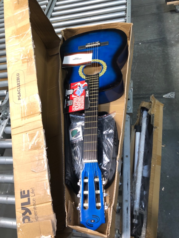 Photo 3 of Beginner 36” Classical Acoustic Guitar - 3/4 Junior Size 6 String Linden Wood Guitar w/ Gig Bag, Tuner, Nylon Strings, Picks, Strap, For Beginners, Adults - Pyle PGACLS82BLU (Blue Burst) Blue Fade Blue Fade Guitar