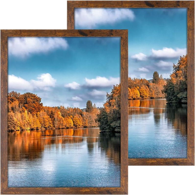 Photo 1 of DBWIN 18x24 Picture Frame Rustic Brown Wood Pattern Poster Frame Plexiglass Front 2 Pack for Art Prints Murals Wall Decor Vertically or Horizontally(LY01-18X24-BR2)