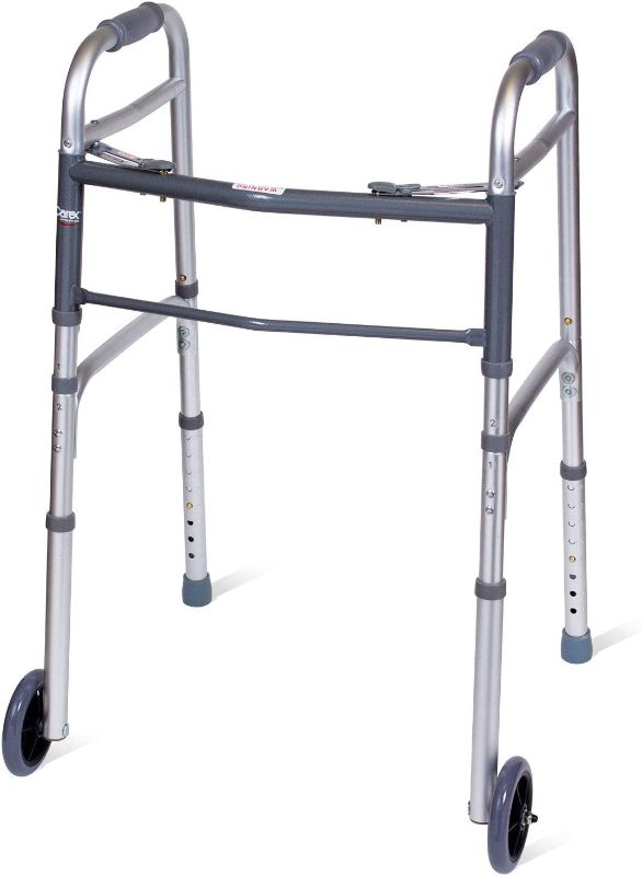 Photo 1 of Carex Single Button Walker - Height Adjustable Stand Up Walker for Seniors and Handicap Assistance - Rigid Aluminium, Supports up to 300 lbs