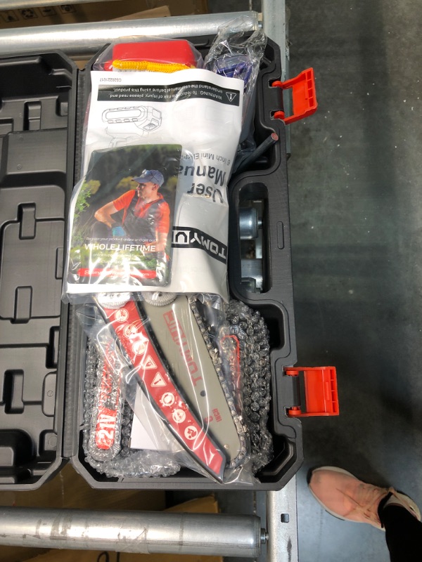 Photo 1 of Mini Chainsaw 6-Inch Battery Powered - Cordless Electric Handheld Chainsaw with 2 Rechargeable Batteries - 21V Small Power Chain Saws Battery Operated for Tree Trimming Wood Cutting