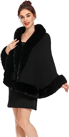 Photo 1 of ZLYC Women Winter Faux Fur Shawl Stole Warm Wrap Cape