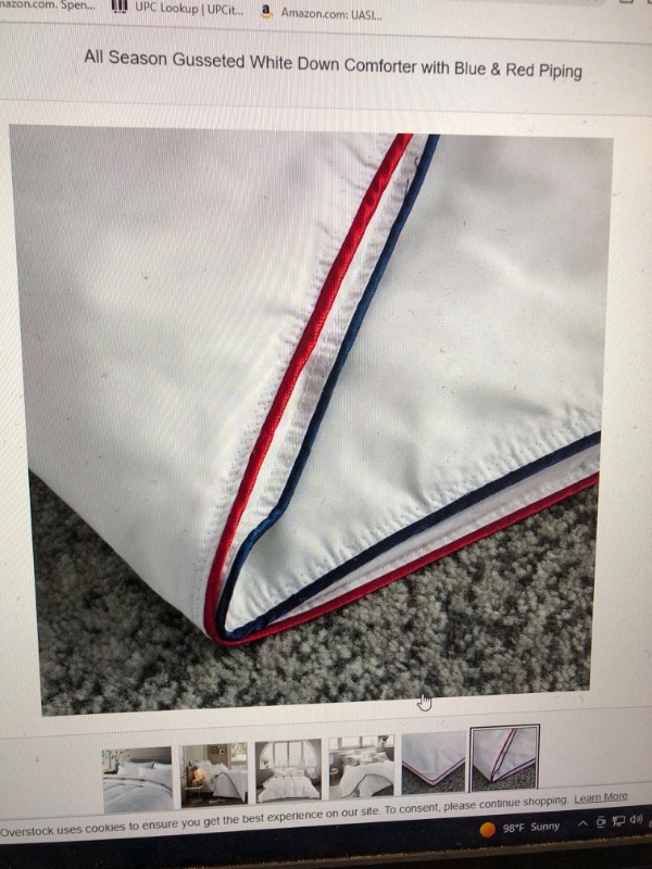 Photo 4 of All Season Gusseted White Down Comforter with Blue & Red Piping - King