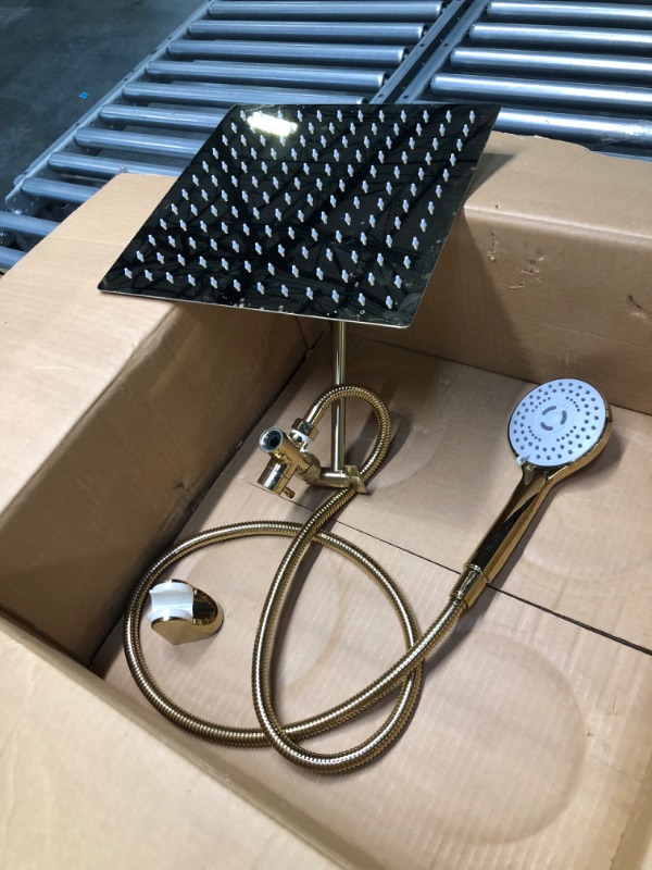 Photo 2 of 12'' Dual Shower Head,Upgraded Rain Shower Head with 12'' Adjustable Extension Arm and 6-Setting Handheld Shower Head Combo,Powerful High Pressure Shower Spray Against Low Pressure Water,Brushed Gold
