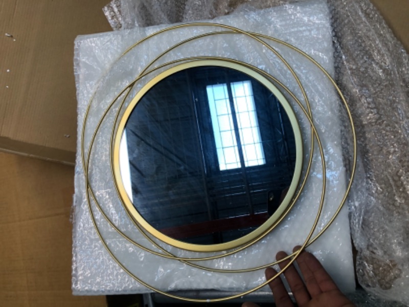 Photo 3 of 2 Set 15.7'' Gold Circle Mirrors Wall Decor Iron Frame Mirrors Wall Art Round Mirrors Home Decor Hanging Mirrors for Living Room/Bedroom/Bathroom/Entryway (Medium Size 15.7 inch ,Circles) 2 Set Circle Wires?15.7''each? 2