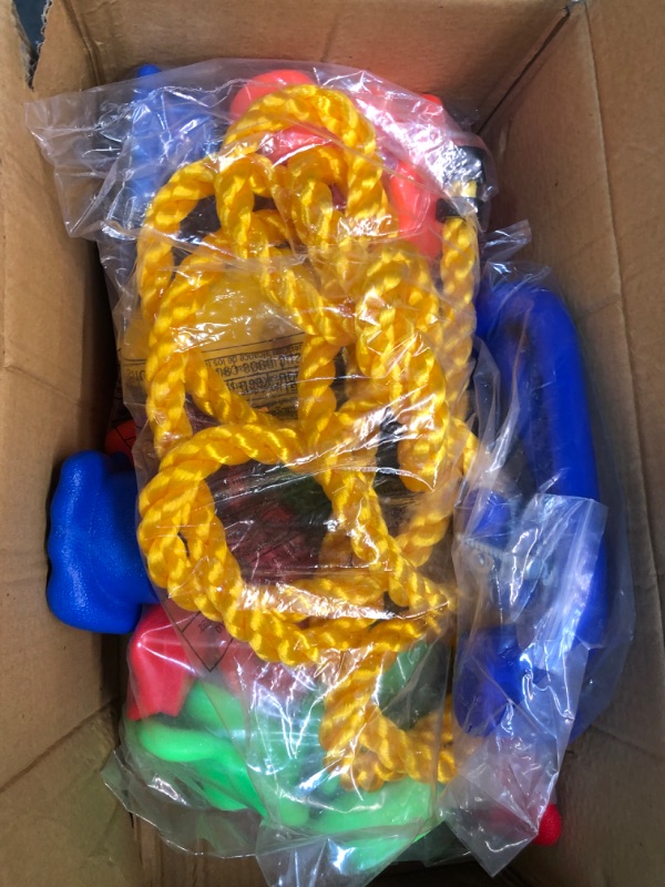 Photo 1 of Jungle Gym Kingdom Rock Climbing Holds for Kids - Indoor & Outdoor Rock Wall Climbing Kit with Mounting Hardware, Knotted Rope and Handles - Playground Accessories?