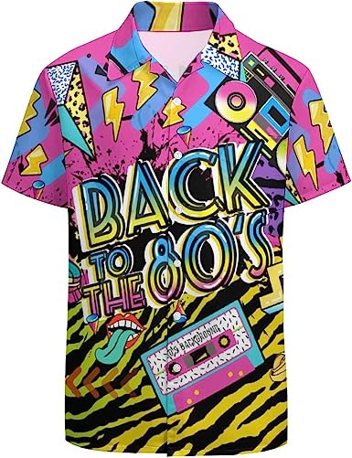 Photo 1 of LARSD 80s Shirts for Men 90s Button Up Shirt Vintage Retro Hawaiian Beach Shirt Neon Disco Shirt Funny Party Shirt