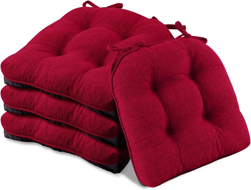 Photo 1 of Basic Beyond Chair Cushions for Dining Chairs 4 Pack, Memory Foam Chair Cushion with Ties and Non Slip Backing, 15.5 x 15.5 inches Tufted Chair Pads for Dining Chairs(Red)