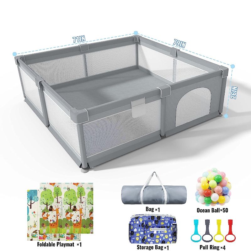 Photo 1 of Baby Playpen, Play Yard for Babies and Toddlers with Mat, Safety Extra Large Baby Fence Area, Indoor & Outdoor Kids Activity Play Center with Anti-Slip Suckers and Zipper Gate.