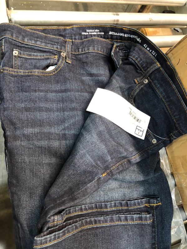 Photo 1 of Amazon Essentials Men's Slim-Fit Stretch Bootcut Jean 42W x 32L Dark Wash
