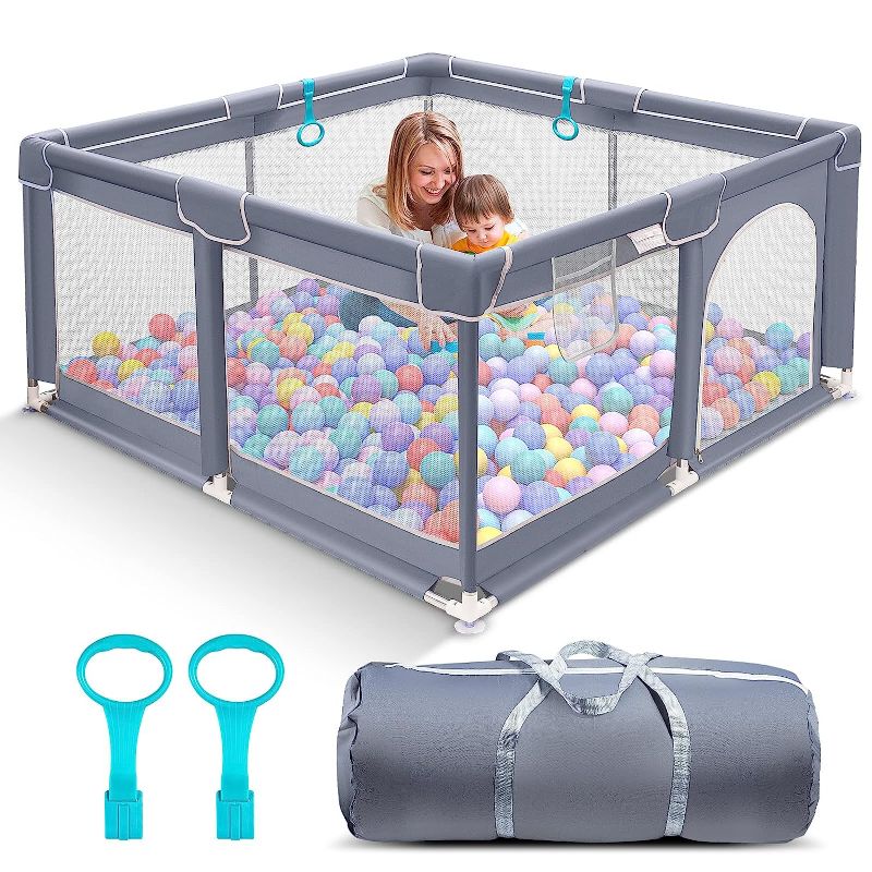 Photo 1 of Baby Playpen for Toddler, 50”×50” Large Baby Playard, Indoor & Outdoor Kids Activity Center, Sturdy Safety Play Yard with Soft Breathable Mesh, Grey