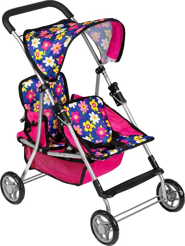 Photo 1 of ash n kolor Baby Doll Stroller - Pretend Play Baby Stroller for Dolls - Toy Stroller with Storage Basket for Baby Doll Accessories Set - Flower Design Baby Stroller Toy for Kids - Folds Easily