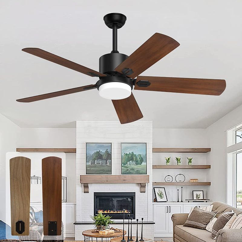 Photo 1 of Biukis Ceiling Fans with Lights and Remote, 52 inch Modern Ceiling Fan with Remote, Indoor and Outdoor Fan with Light with Reversible DC Motor and Matte Black