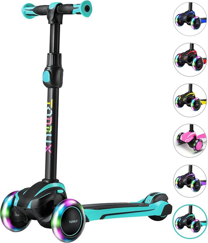 Photo 1 of TONBUX Kids Scooter for Age 3-12, Toddler Scooter with 4 Adjustable Heights, Light Up 3-Wheels Scooter, Shock Absorption Design, Lean to Steer, Balance Training Scooter for Kids, BLUE 