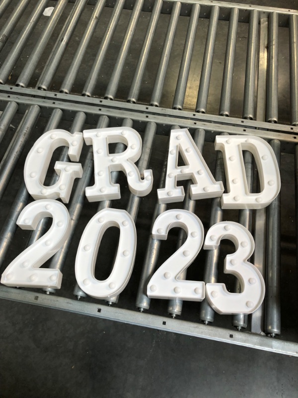 Photo 2 of Atronor Graduation Party Decorations 2023-8 LED Long Marquee Light Up Letters 'Grad 2023' and 1 'Love' - Graduation Party Decor for Kindergarten Preschool High School College Graduation(Warm Light)