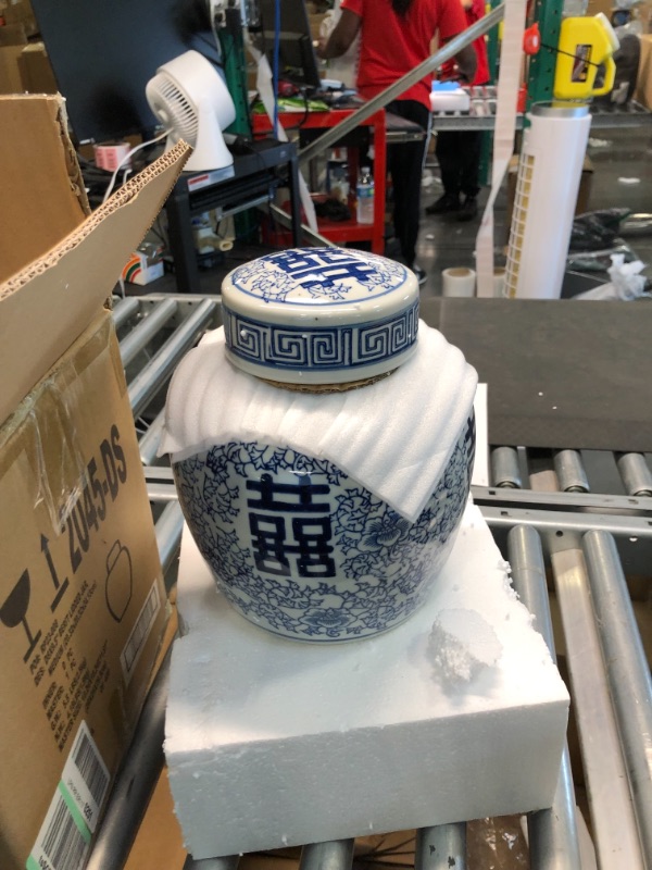 Photo 2 of A&B Home Blue and White Ceramic Ginger Jar with Lid Ancient Chinese Oriental Style Multi Purpose

