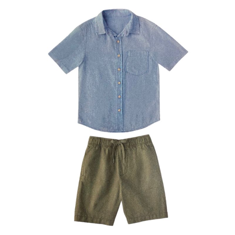 Photo 1 of Member's Mark Boy's 2 Piece Button Short Sleeve Shirt Drawstring Short Set Size 6/7