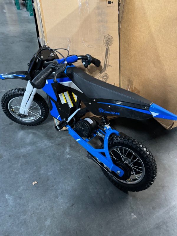 Photo 2 of EVERCROSS EV12M 36V Electric Dirt Bike,300W Motor, 15.5 Miles Range & 9.3 Mph Electric Motorcycle, 3 Speed Modes, Electric Dirt Bike for Kids Ages 3-12 Blue