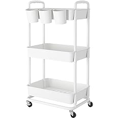 Photo 1 of **USED** 3-TIER PLASTIC STORAGE CART UTILITY CART NO WHEELS- WHITE