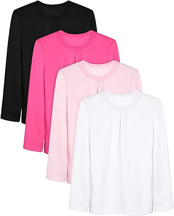 Photo 1 of Cooraby 4 Pack Girls Long Sleeve Tees Toddler Crewneck T-Shirts Kids Long Sleeve T-Shirt Top Assorted 4 Colors 9-10 Years 
