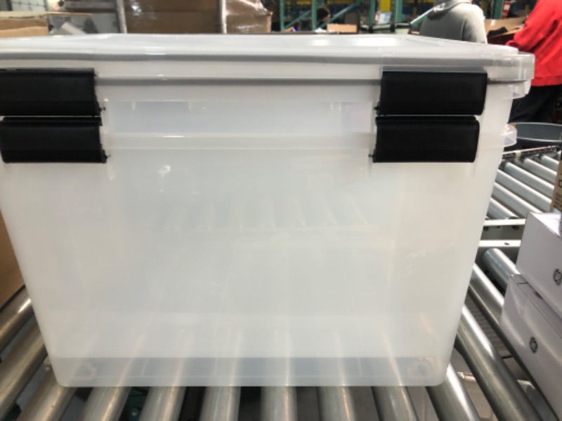 Photo 2 of **ONE BIN IS CRACKED**
IRIS USA 74 Quart WEATHERPRO Plastic Storage Box with Durable Lid and Seal and Secure Latching Buckles, Weathertight, 