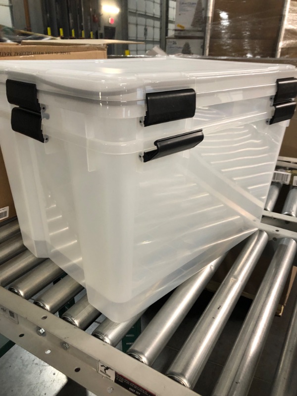 Photo 4 of **ONE BIN IS CRACKED**
IRIS USA 74 Quart WEATHERPRO Plastic Storage Box with Durable Lid and Seal and Secure Latching Buckles, Weathertight, 