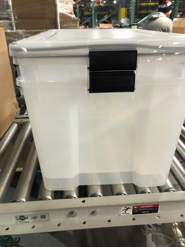 Photo 3 of **ONE BIN IS CRACKED**
IRIS USA 74 Quart WEATHERPRO Plastic Storage Box with Durable Lid and Seal and Secure Latching Buckles, Weathertight, 