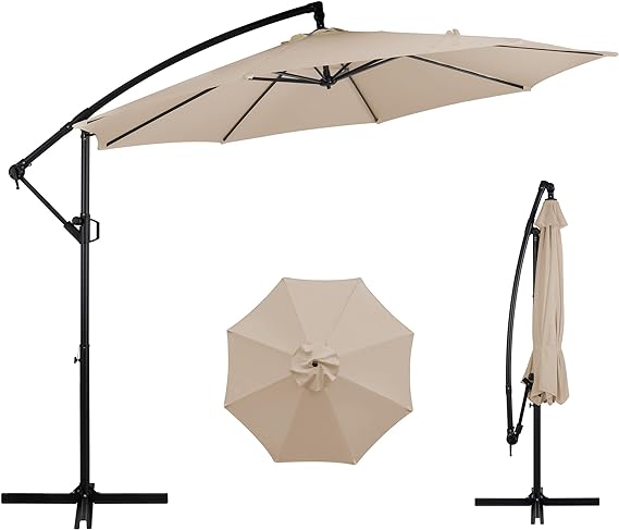 Photo 1 of ***Parts Only***shintenchi Patio Offset Umbrella w/Easy Tilt Adjustment,Crank and Cross Base, Outdoor Cantilever Hanging Umbrella with 8 Ribs, 95% UV protection and Waterproof Canopy