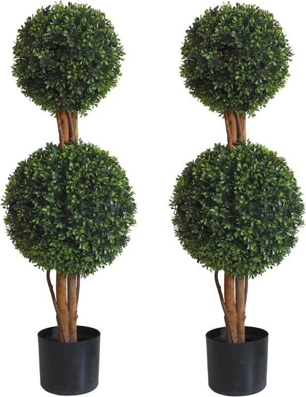 Photo 1 of 3' Artificial Boxwood Tree in Plastic Pot Outdoor and Indoor Home Decor (2 Pack)