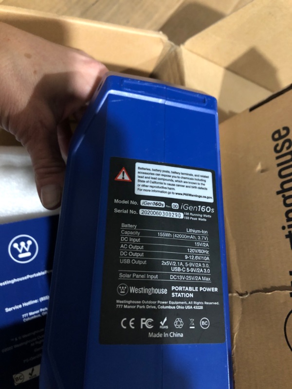 Photo 5 of **READ NOTES BELOW**Westinghouse iGen160s Portable Power Station 155Wh Backup Lithium Battery, 110V/100W AC Outlets, Solar Generator (Solar Panel Not Included) 