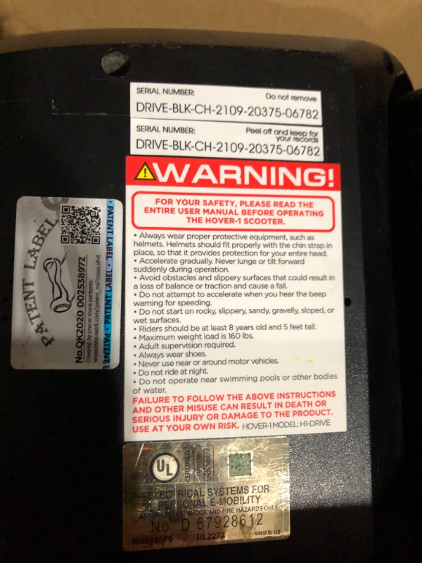 Photo 6 of **NON REFUNDABLE NO RETURNS SOLD AS IS**
**PARTS ONLY**Hover-1 Drive Electric Hoverboard | 7MPH Top Speed, 3 Mile Range, Long Lasting Lithium-Ion Battery, 6HR Full-Charge, Path Illuminating LED Lights Black