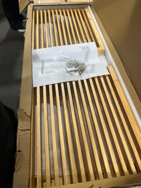 Photo 1 of APRTAT Bamboo Dining Bench,Indoor Storage Bench Wood | Kitchen & Living Room Furniture-35.43L x 12.99W x 16.93H in Natural