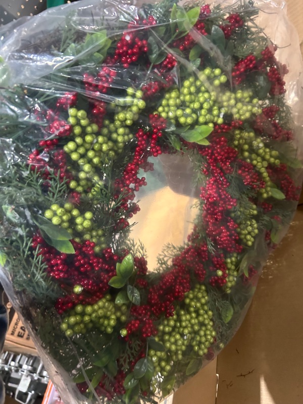 Photo 1 of 24" Door Wreath, Berry Wreath Winter Wreath Christmas Wreaths Front Door Decoration Wreath Winter Handmade Artificial Wreaths for Front Home Kitchen...
