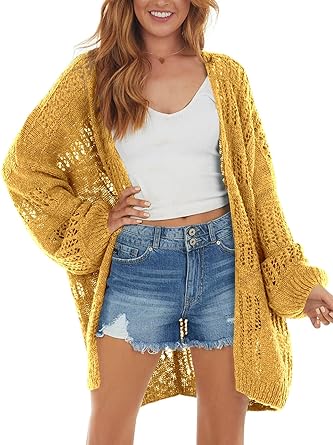 Photo 1 of Dellytop Womens Crochet Cardigan Sweater - Boho Solid Color Oversized Summer Open Front Outwear, Small
